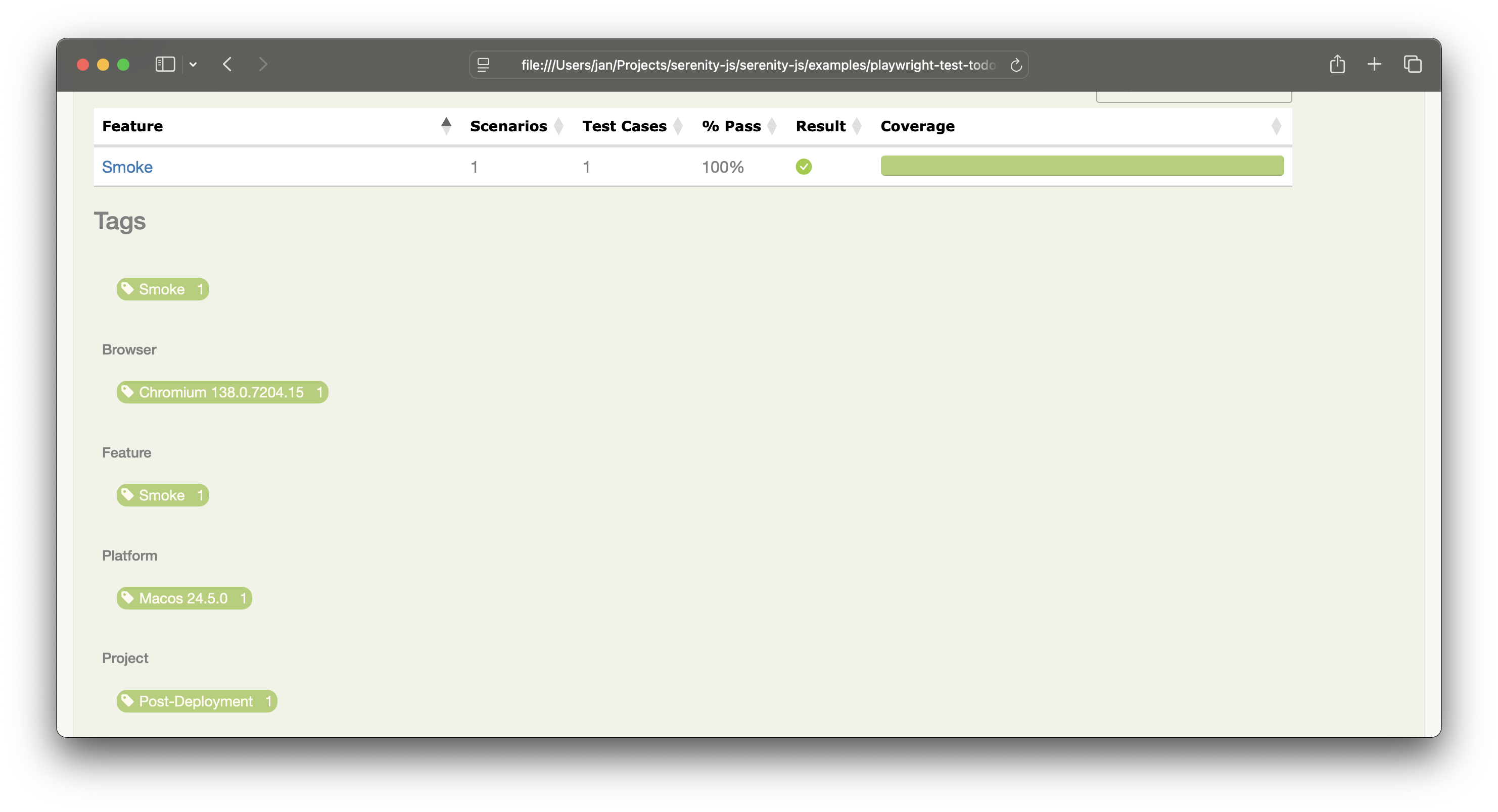 Project tags on the home page