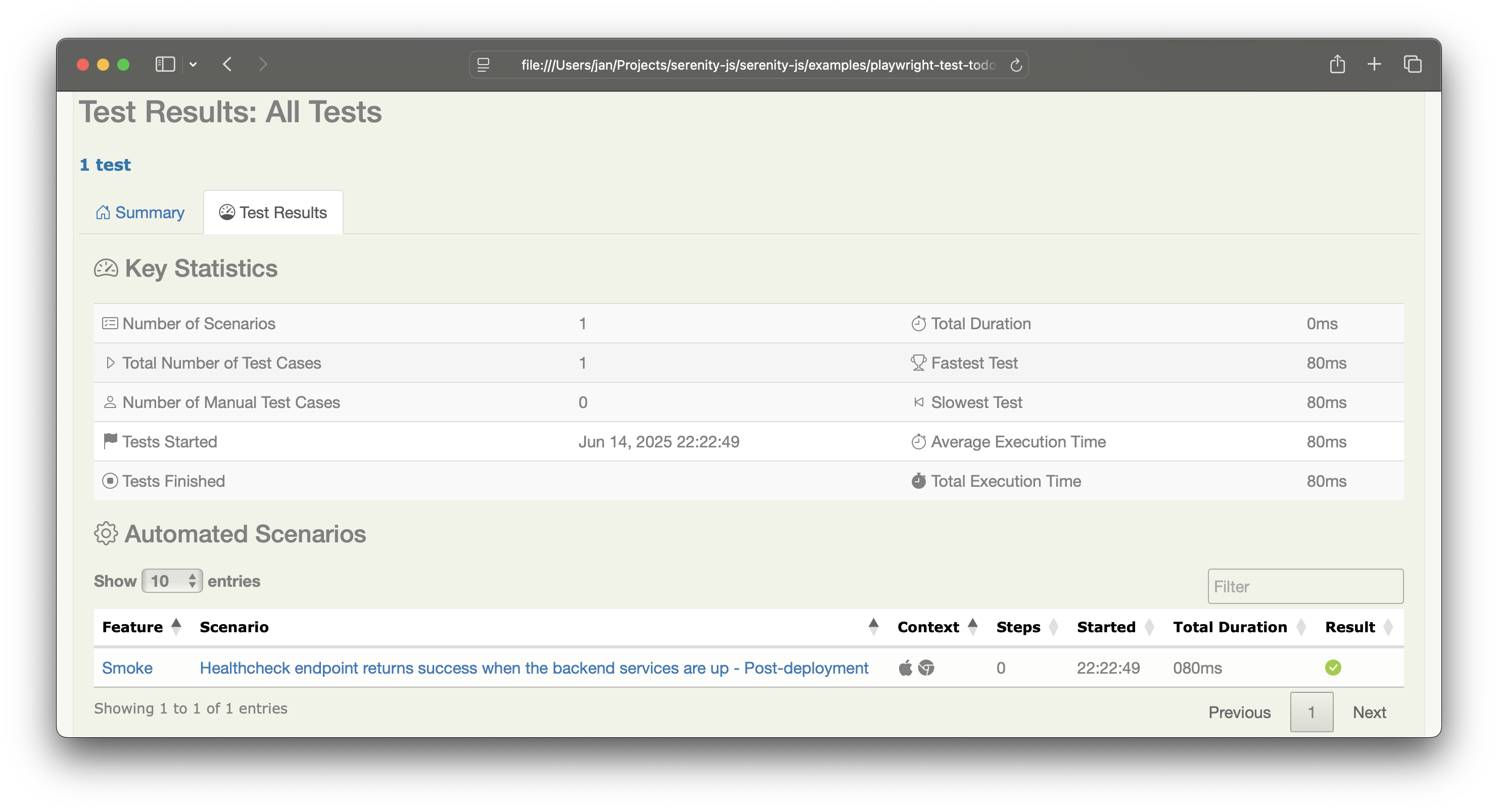 Project tags in scenario details